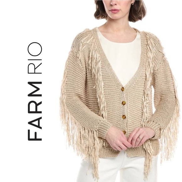 FARM Rio Sand Striped Fringe Knit Cardigan - Picture 2 of 15